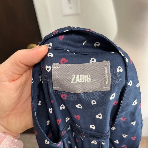 Zadig & Voltaire Ramia Heart Printed Button Navy Shirt Dress Womens Size Medium - Picture 11 of 12